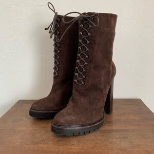 Amanda Gregory Gregory Short Lug Sole Lace Up Boot Brown Suede sz 39